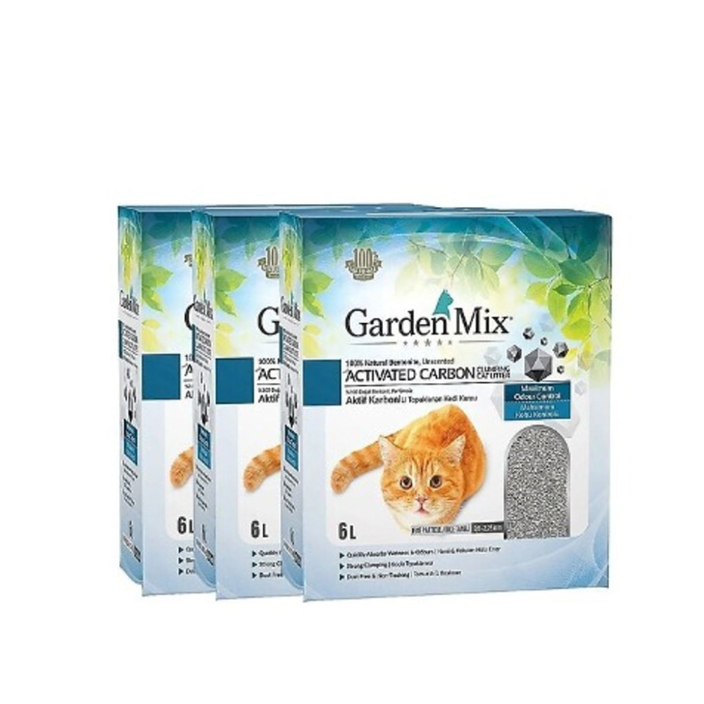 Gardenmix Aktif Karbonlu 6 lt 3'lü İnce Taneli Bentonit Kedi Kumu