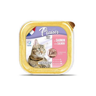 Plaisir Pate 100gr Somon Balık Etli 32adet Yaş Kedi Maması Kayra10248, one size