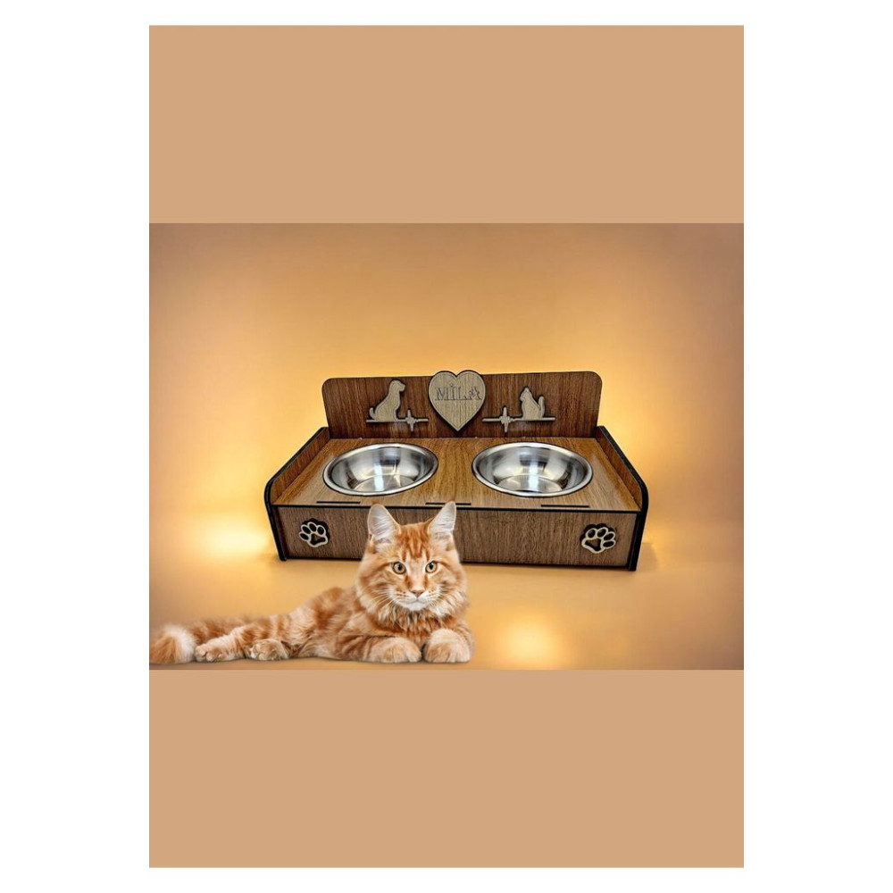 Quun Emse Kedi Köpek Doğal Ahşap Çelik Mama Su kabı İsim Yazılabilir Hediyelik Özelleştirilebilir TYC20A676CC43E9910, one size
