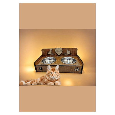 Quun Emse Kedi Köpek Doğal Ahşap Çelik Mama Su kabı İsim Yazılabilir Hediyelik Özelleştirilebilir TYC20A676CC43E9910, one size