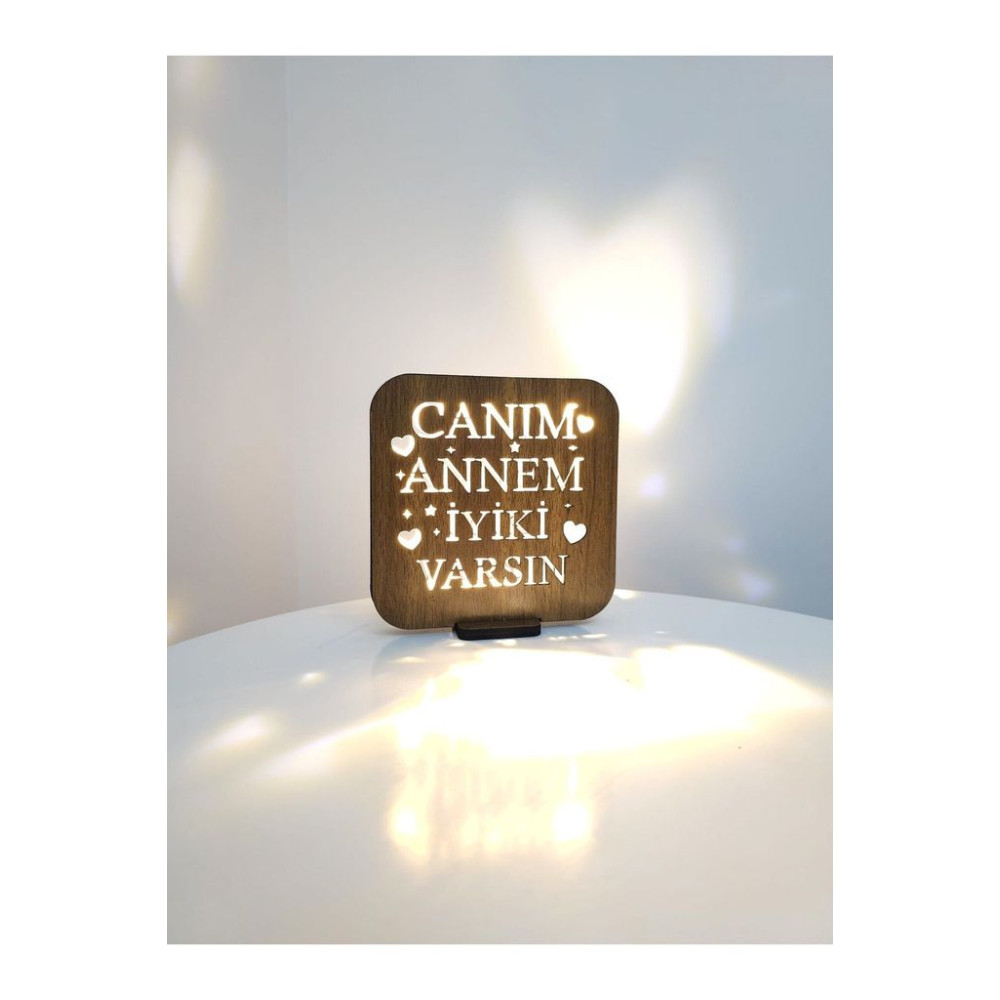 Quun Ahşap Işıklı Anneler Günü Gece Led Aydınlatma Lambası Hediyelik quun387, one size