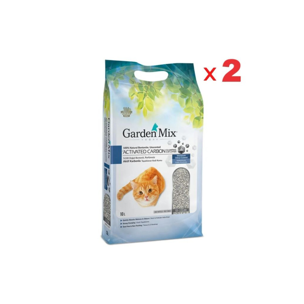 Gardenmix Aktif Karbonlu 2'li Paket İnce Taneli Bentonit Kedi Kumu 10 Lt 2Lİ513-PTGR025, one size