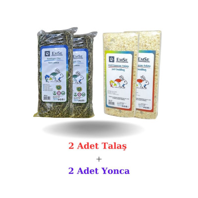 EMSE Doğal Kemirgen Otu yonca Kemirgen Talaşı Tavşan Ginepig Hamster 2 li set emse0102, one size