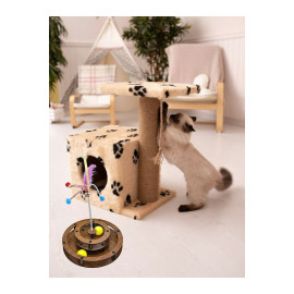 Quun Emse Doğal AhŞap Kedi Oyuncağı iki Katlı Yaylı Toplu Türkiyede ilk quun4321, one size